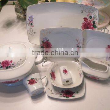 Hot Sales High Quality Nice Rose Flower Square Shape Ceramic Porcelain Dinner Set photo-2
