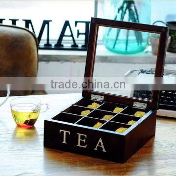 black wooden tea box