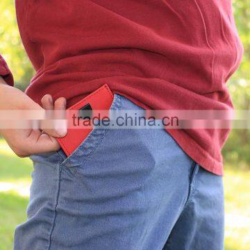 Color Customized Men's 100% Leather Slim Flip Wallet With Money Clip and Pull Tab photo-6