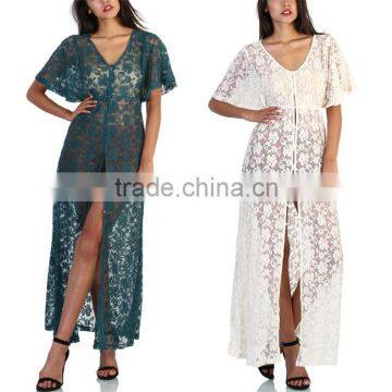 Sexy Cardigan Design Wholesale Women Ladies Beach Wear White Lace Short Sleeve Cover Up China Manufacturer