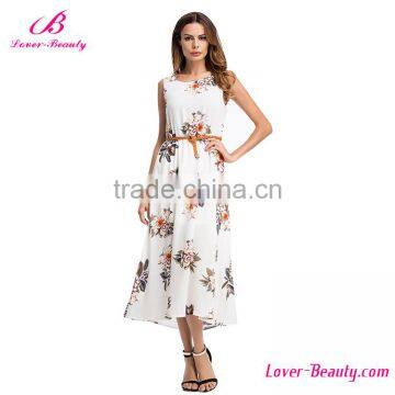 White Flower Print Summer Fashion Lady Dress