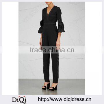 Wholesale Women Apparel Bell Sleeve Flared Cuffs Black Jumpsuit(DQE0120J)