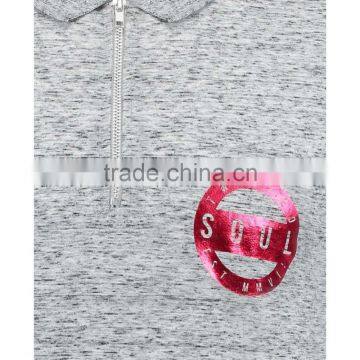 MGOO High Quality 100% Cotton Fabric Grey Stepped Hem Polo Shirts Zip Up Mens Shirts photo-4