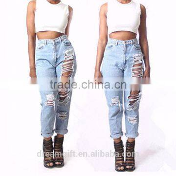 Simple Pants Hole Torn Female Jeans Women's Cool Denim Pants Straight Jeans for Girl Destroyed Casual Pants photo-4