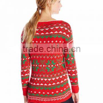 Women Red Sweater Candle Pattern Christmas Sweaters Ladies photo-2
