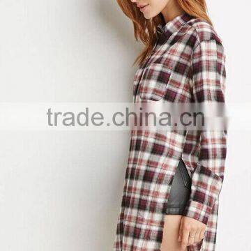 New Style Woman Plaid Shirt Slim Fit Ladies Extra Long Shirt Flannel Shirt photo-2