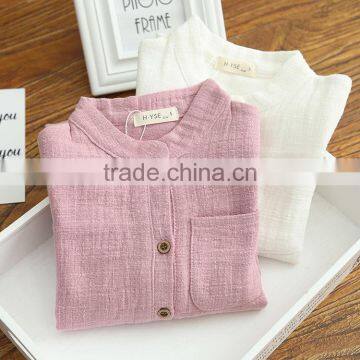2-7 years Wholesale 2017 New Girls Shirt Autumn Long Sleeve Fashion Cotton Linen Girls Blouses