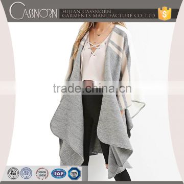 fashionable 3/4 sleeve no button custom design stripe knitted wholesale poncho