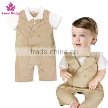 Handsome Baby Boys Short Sleeve Gentlemen Boys Summer Bodysuit