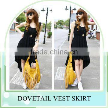 2016 Summer Fashion Round Collar Clothing ,sleeveless Irregular Dresses Skirt, Dovetail Vest Design Dress Skirt photo-3