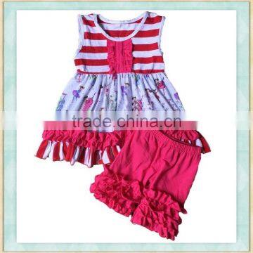 2017 Popular Series Baby Girl Sleeveless Back to School O-neck With Lace Fioral Print Ruffle Clothes Outfits Pictures photo-3
