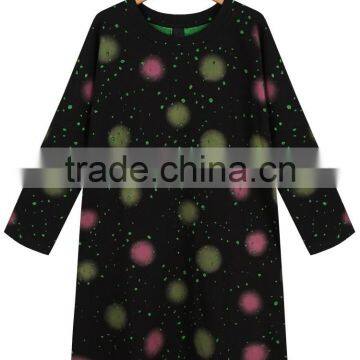 Women's European New Style Long Sleeve Printing Distressed Thick Dress