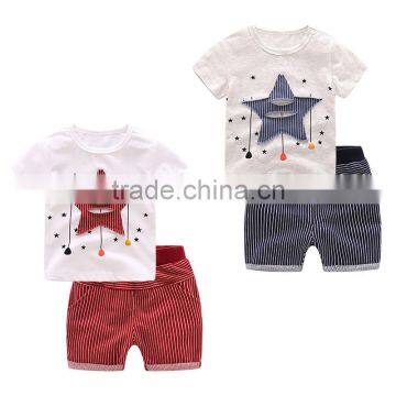 Wholesale quality 100% cotton baby boy clothing sets tshirt and shorts 2pcs set