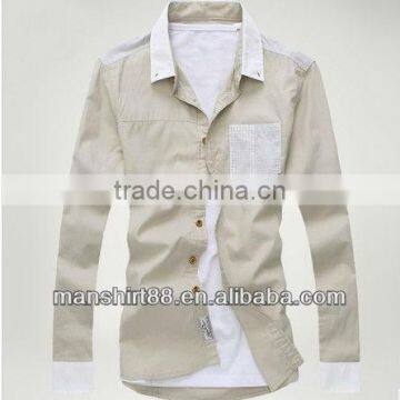 New Trendy Contrast Collar Linen Cotton Dress Shirt for Man photo-2