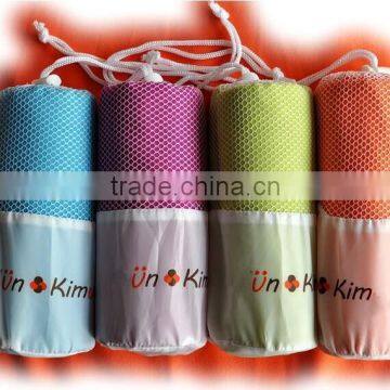 logo on mesh bag plain dyed microfiber towel