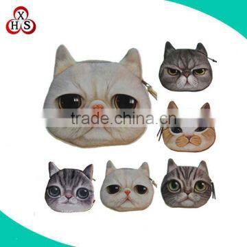 printing cat head coin purse plush cat coin purse wholesale