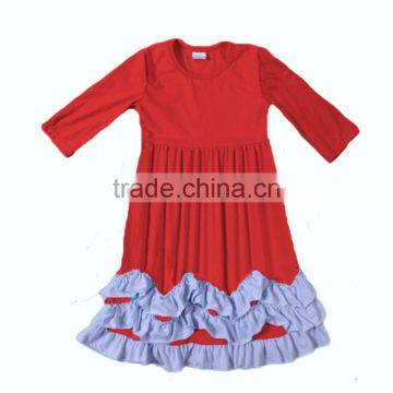 2016 new arrival red color ruffle dress knit cotton 3/4 sleeve baby dress new style