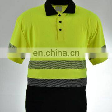 Hi-vis Safety Cotton polo T-shirt segmental heat transfer reflective tape