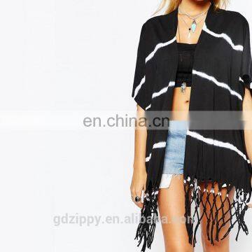 Mid Sleeve Black and White Stripe Fashion Kimono Cardigan photo-4