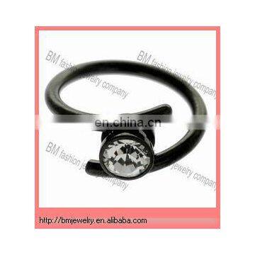 Hot sale black BCR body jewelry with shiny clear crystal piercing jewelry