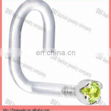 colorful gems Bioplast Nose Ring in bone screw design clear acrylic piercing jewelry rings