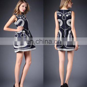 Top sale brand dress elegant lace sleeveless white & black dress