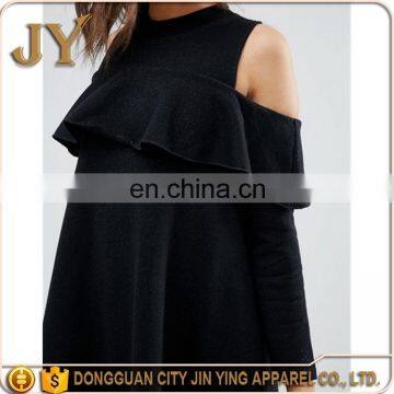 OEM Service Girl Cold Shoulder Long Sleeve Sweet Dress With Ruffle in Black JYA026 photo-3