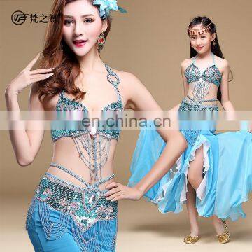 Newest family fitted Hot sexy long beaded tassel egyptian belly dance costumes