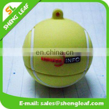 special tennis ball shape 3d custom Logo Soft pvc rubber usb flash drive