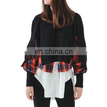 TWOTWINSTYLE Female Sweaters Patchwork Long Sleeve High Waist FASHION