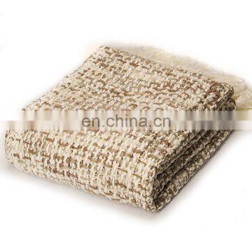 High quality stock products decorative 50*60'' woven throw blanket with tassels