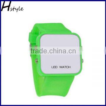 Wholesale Silicone Square Mirror Face LED Wrist Watches Green WP022