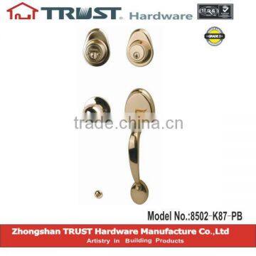 8502-K87-PB:TRUST Grade 3 Solid Brass Strong Handle lockset