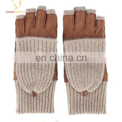 Warm Half Finger Leather Mittens Ladies Cashmere Gloves photo-2