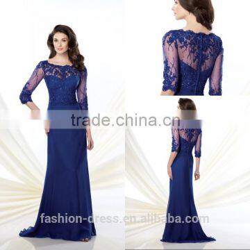 Latest Covered Back Long Sleeve Chiffon Royal Blue Mother Of The Bride Dress