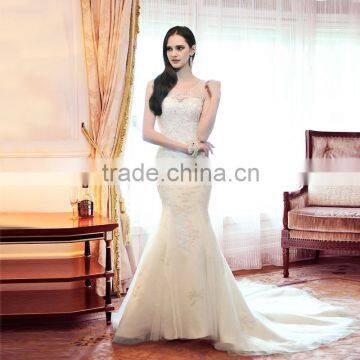 2014 New Design Mermaid Round Neckline Wedding Dress with Beading