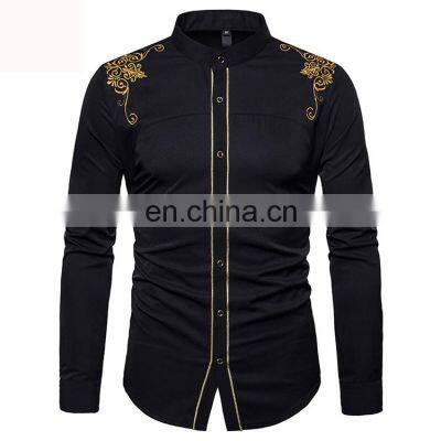 Custom new fashion European and American men's embroidered shirt with long sleeves