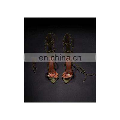 Women Shoes New Design Attractive Green Color Lace up High Heel Women's Sandals photo-4