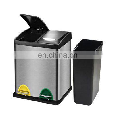 Two and Three Compartments Indoor Kitchen Recycling Pedal Bin Household Recycling Bin Stainless Steel Recycle Bin photo-3