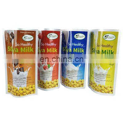 High quality bagged soy milk plastic bag food grade mylar 190ml juice bag heat seal standup retort pouch aluminum foil packaging