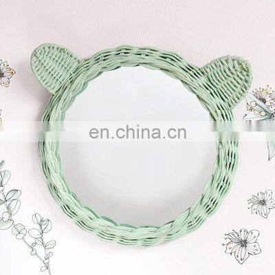 Hot Sale Rattan Bear Mirror,  High Quality Wicker Mint Bear kids boho nursery mirror cheap WHolesale made in Vietnam