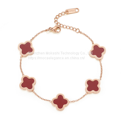 Fashion Jewelry Lucky High Quality Shell 18k Gold Plated Four Leaf Clover Bracelet photo-4