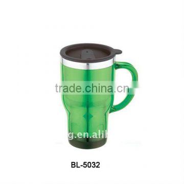 16oz double wall stainless steel travel auto mug with plastic outer