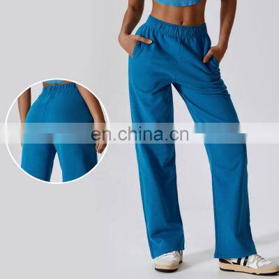 Warm Loose Women Elastic Waist Sweat Pants Custom Unisex Causal Wide Leg Joggers 86rayon 14spandex