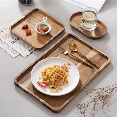 Wooden Tray Breakfast Tray Snack Fruit and Dried Fruit Tray Acacia Wood Dessert Tray