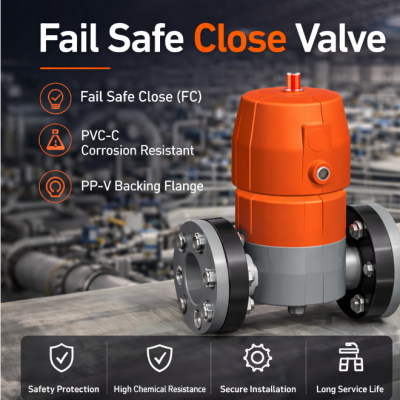 Vanve à diaphragme en PVC-C à fermeture de sécurité pour système chimique avec bride d'appui en PP-V
