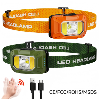 L45 5 Colors 300LM Rechargeable LED Headlamp, Motion Sensor, 6 Modes, IP44 Waterproof, 1200mAh Type-C for Camping