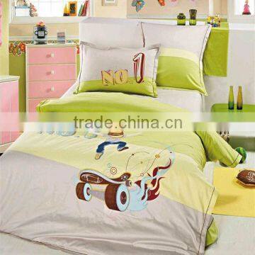 Embroider Boy Bedding Cotton Child Duvet Cover Bed Set 205TC In Green Color