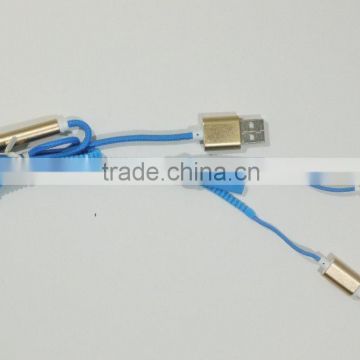 Zipper 2 In 1 blue color USB for Iphone For Samsung charger cable