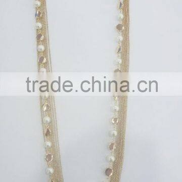 FASHION MULTI ROW CHAIN GLASS PEARL BEADED NECKLACE EARRING SET